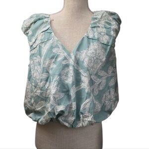 NWT LOFT Floral Top - Light Green and White